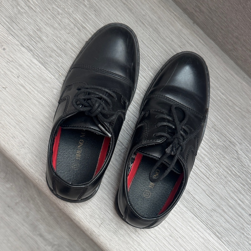Kids Black Lace-Up Dress Shoes